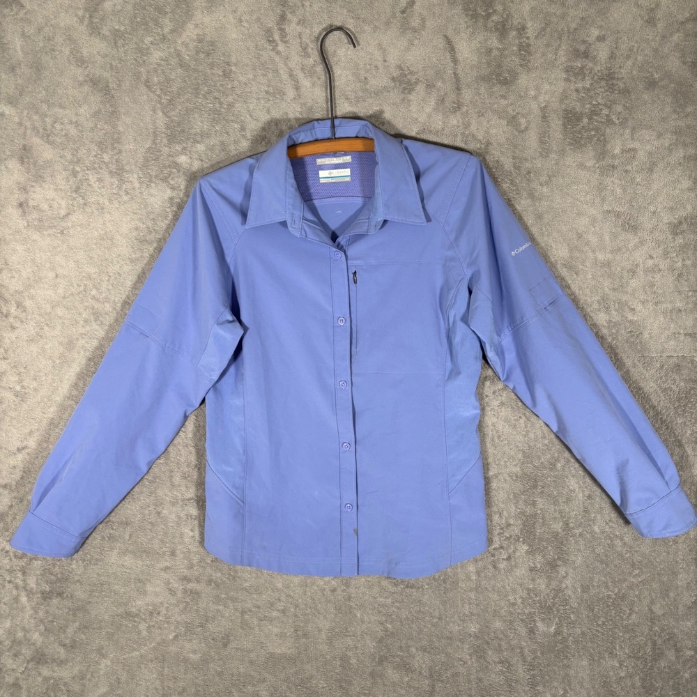 Columbia Womens AL7079 Omni-Shade Periwinkle Blue Hiking Shirt Large 7129